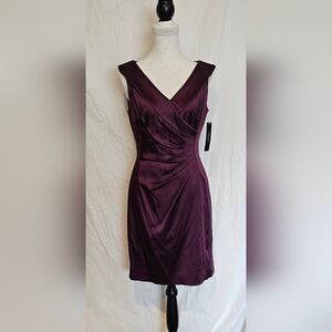 *NWT* Tahari ASL Purple Ruched Sheath Midi Dress V-Neck